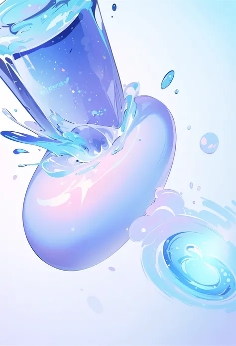 Beautiful Blue Elixir logo, with the catchphrase “Refresh Your Essence” below it. Light blue background with high-resolution studio lighting. Surrealist style depicting a liquid explosion in vibrant blue tones, evoking a sense of purity and freshness. Clea...