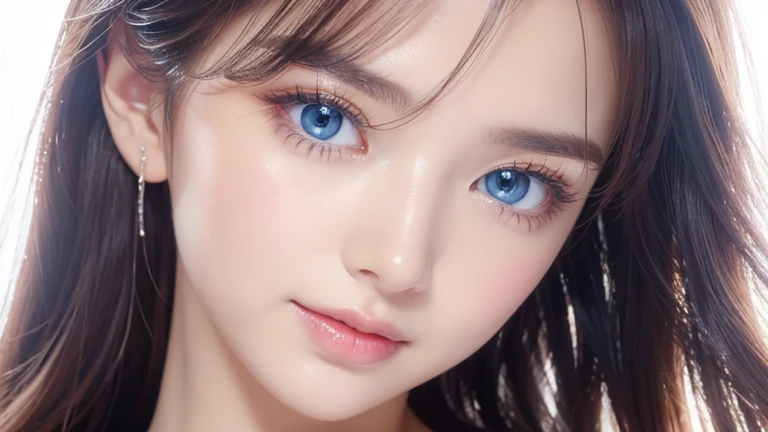 Very beautiful super long straight blonde hair、The ultimate beautiful girl、 baby face 、 beautiful bangs、目と bangs between eyes、 Mastepice,  best quality, Illustration, Super detailed,  Fine Details,  high resolution,  8K wallpaper ,  perfect dynamic composi...