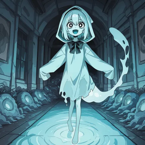 masterpiece, best quality, amazing quality, very aesthetic, high resolution, ultra-detailed, absurdres, newest, Anime screencap, highly detailed, high quality, hyper-Detailed, mistico_ILL. BREAK. hood, 1girl, ghost, solo, ghost tail, sleeves past wrists, s...