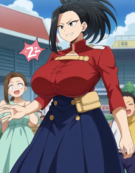  score_9,  score_8_In,  score_7_In, so de rce_anime, Momo ,  yaoYoroz with momo , long hAir, bangs, blAck hAir, ponytAil, Masterpiece,  highest quality,  high resolution,  1 girl, Yayorozu Kane ,  black hair,  ponytail,  bundled her hair in the back, black...