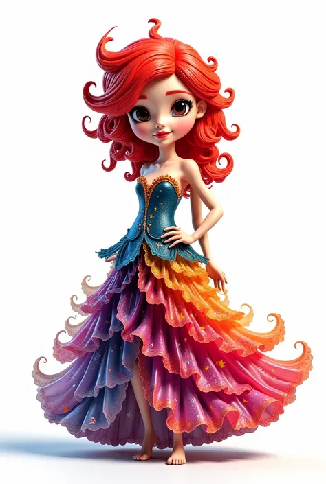 Mascot red hair dark eyes color dress see wine full body white background