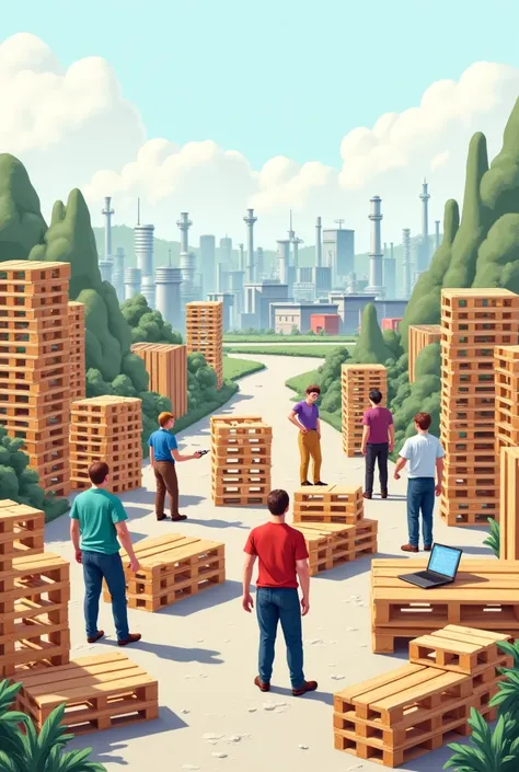 An image about the circular economy and the reuse of industrial waste such as wooden pallets