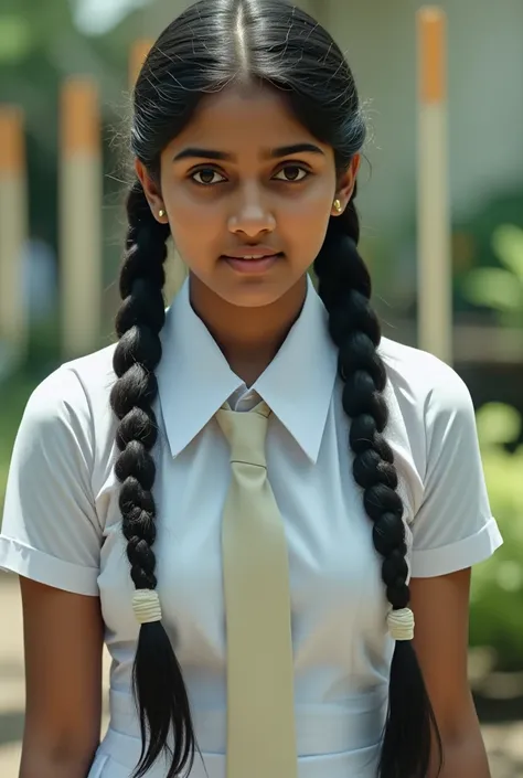 21 year old,  faced, Indian young dusky South Indian hot petite school girl with long braided hair , from behind 