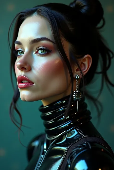 arafed woman with a choke and piercings on her neck, highly detailed vfx portrait, editorial portrait, ultra detailed portrait, cyberpunk style ， hyperrealistic, olga buzova, flora borsi, symmetric portrait, portrait of a sci - fi woman, cinematic realisti...