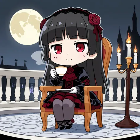 score_9, score_8_ up  , score_7_ up  , BREAK source_anime, rating_ explicit, best quality , Masterpiece, No posts, (( chibi))
 BREAK 1girl ,alone, ruri gokou, long hair, black hair, mole, mole under eye, hime cut
BREAK
red eyes, dress, pantyhose, black dre...