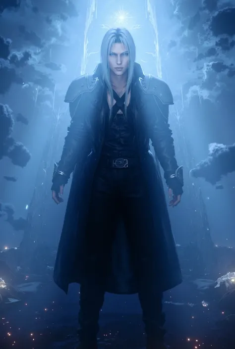 Sephi_rot_2025, The image is a CGI-rendered digital artwork featuring Sephiroth in a Fantasy Background 