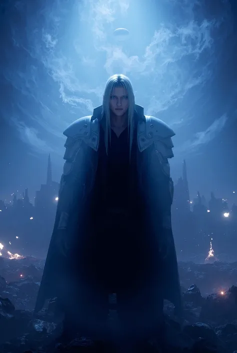 Sephi_rot_2025, The image is a CGI-rendered digital artwork featuring Sephiroth in a Fantasy Background 