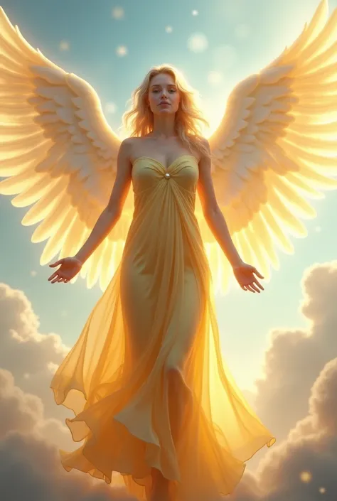 Angel with open wings and golden dress