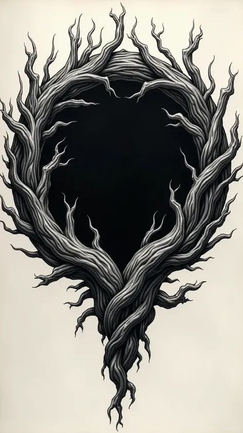 Dark demonic black circle of branches Tattoo sketch.