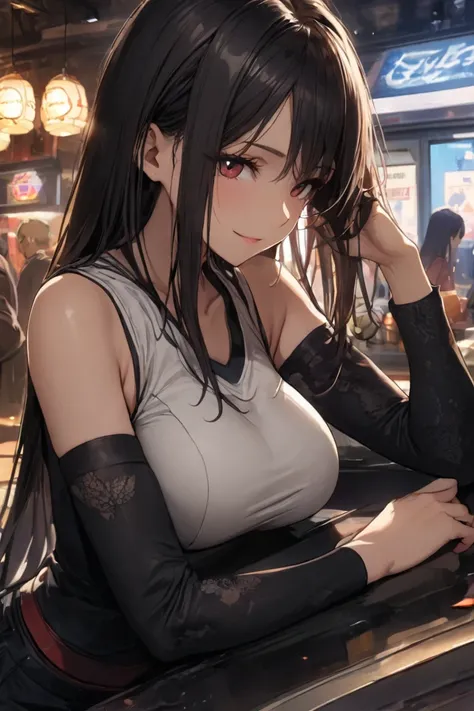 (((((tifa lockhart:1.5))))),((Highest quality、masterpiece、anime style、best quality、high resolution、8k、detailed、ultra-detailed:1.3))、Long legs:1.2, Beautiful woman with perfect figure:1.4、(Smiling:1.2), double eyelid、30-year-old female、((((One Woman,beautif...