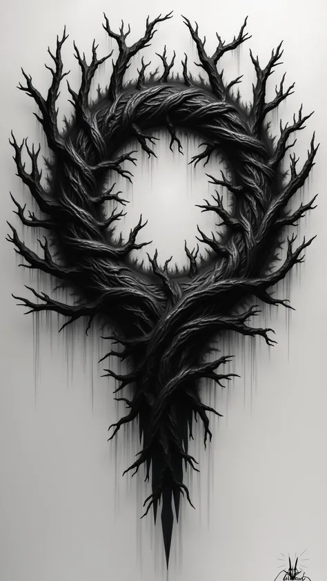 Dark demonic black circle of branches Tattoo sketch.