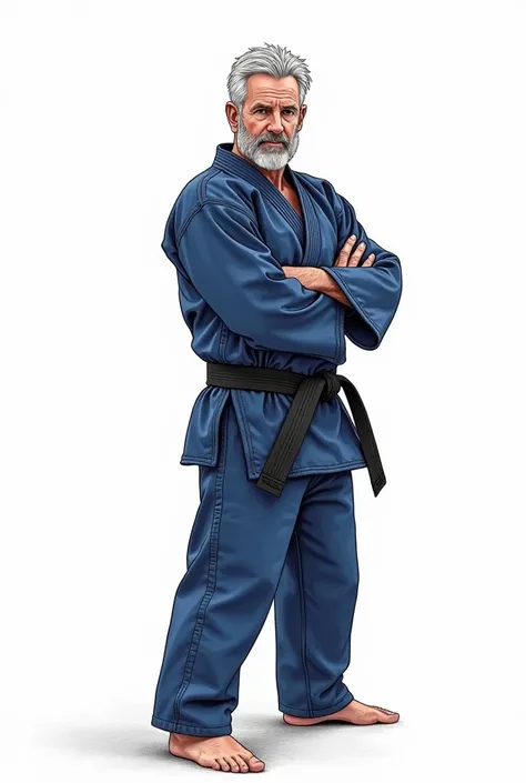 ((ColoringBookAF)) therefore & detailed white coloring book (line art), (8k, RAW Photo, Masterpiece Quality: 1.2), They are a Caucasian man, 45 years old, arms crossed, sideways in a judo pose, ((wearing a navy blue judogi)) ((navy blue judogi with long sl...