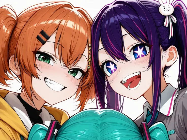 Group of Hatsune miku and hoshino Ai 4 friends,smile,teeth selfiesmiley, happiness,crazy Crazysmileteeth happy
