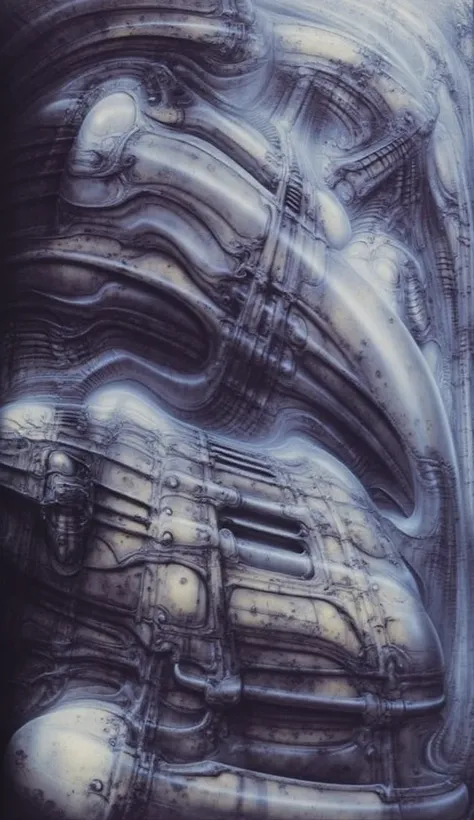 Please reproduce the original image as accurately as possible, capturing the intricate details of the biomechanical structures, the dramatic lighting, and the overall sense of unease. The final image should evoke the same sense of awe and dread as the orig...