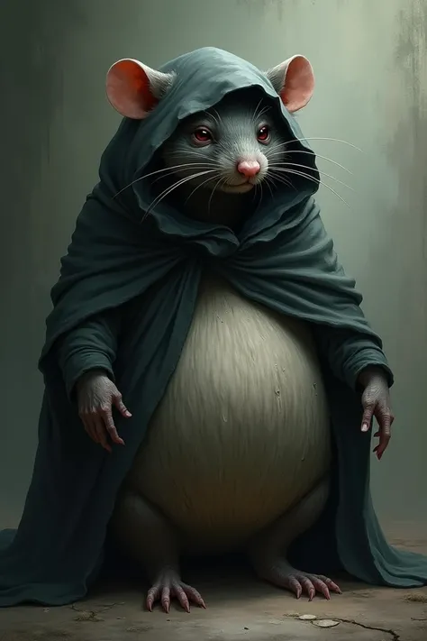 Create a clothed humanoid rat that is obese and sad and crying 