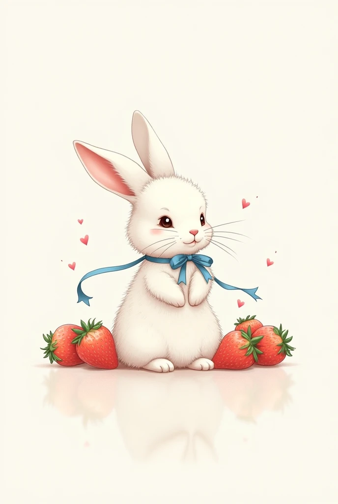 Delicate,  a rabbit with a thin blue ribbon around its neck with strawberries around it, Can it be drawn in the same shape  