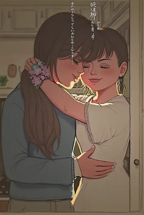 Mother and daughter hugging each other with nostalgia 