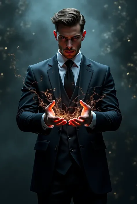 Handsome man dressed in a suit using dark magic