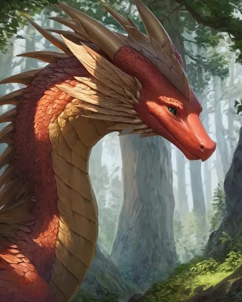 Dragon Feral ,cuerpo completo, masterpiece,  highest quality ,  highest quality ,  ultra high resolution ,  detailed background( Very exquisite and beautiful face and eyes),  perfect anatomy( Focus only), naked, Features,  language),forest, Detailed coat e...