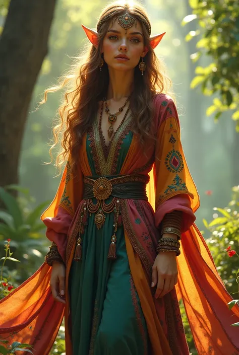 Half-elf woman wearing gypsy clothes 