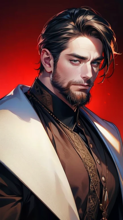 (       ,4K,8k,       highres,       masterpiece :1.2),       ultra-detailed    ,(realistic,photorealistic,photo-realistic:1.37),36-year-old man,3 day beard,Beautiful anime,Portraits,strong,Masculine,        with black hair  ,sharp jaw,             mesmeri...