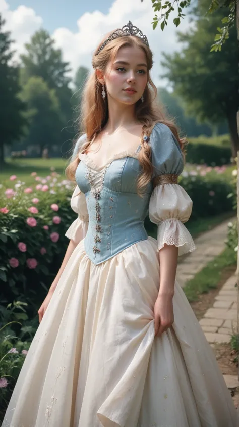 Medieval ethereal era, 1girl, Solo, flaunting her dress,  dreamy, realistic