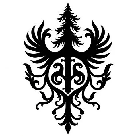 Design a heraldic emblem for a fictional kingdom inspired by Eastern European and Baltic cultures, dominated by vast steppes and dense taiga. The emblem should embody the raw power and untamed beauty of these landscapes, incorporating symbols like lone tre...