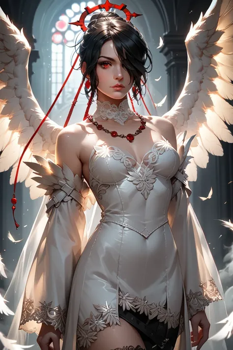 score_9, score_8_up, score_7_up, score_6_up
FFLulu, 1girl, black hair, one eye covered, red eyes, looking at viewer, low light, dramatic lighting, darkness, wings, angel wings on back