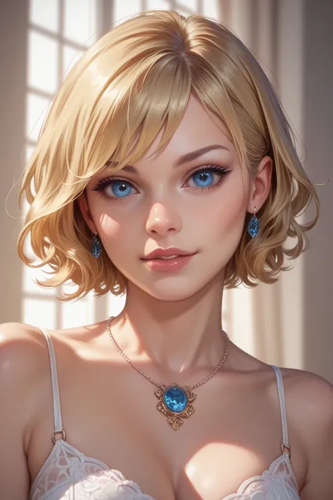 ring, ringeko style, HD Ultra, HD,  Good quality, detailed,  realistic,  excellent quality,  one girl,  with short hair ,  blonde hair,  blue eyes 