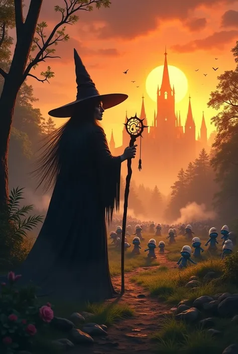  kingdom an evil witch  ,Attack the village of the Smurfs , at sunset 