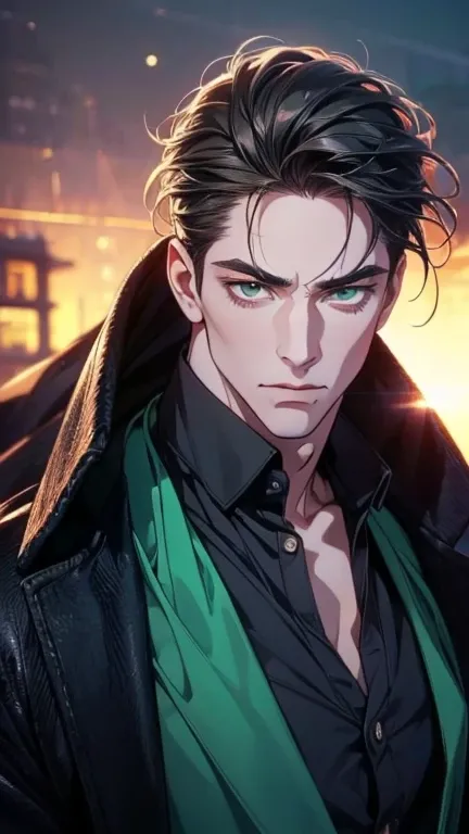 (   ,4K,8k,   highres,   masterpiece:1.2),   ultra-detailed,(realistic,photorealistic,photo-realistic:1.37),36-year-old man,3 day beard,cute anime ,Portraits,strong,Masculine,   dark hair,sharp jaw, mesmerizing gray-green eyes ,   perfectly combed hair,   ...