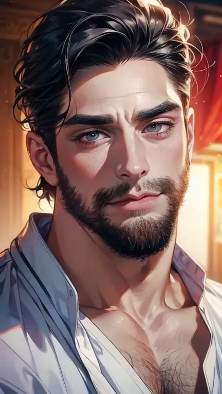 (       ,4K,8k,       highres,       masterpiece :1.2),       ultra-detailed    ,(realistic,photorealistic,photo-realistic:1.37),36-year-old man,3 day beard,Beautiful anime,Portraits,strong,Masculine,        with black hair  ,sharp jaw,             mesmeri...