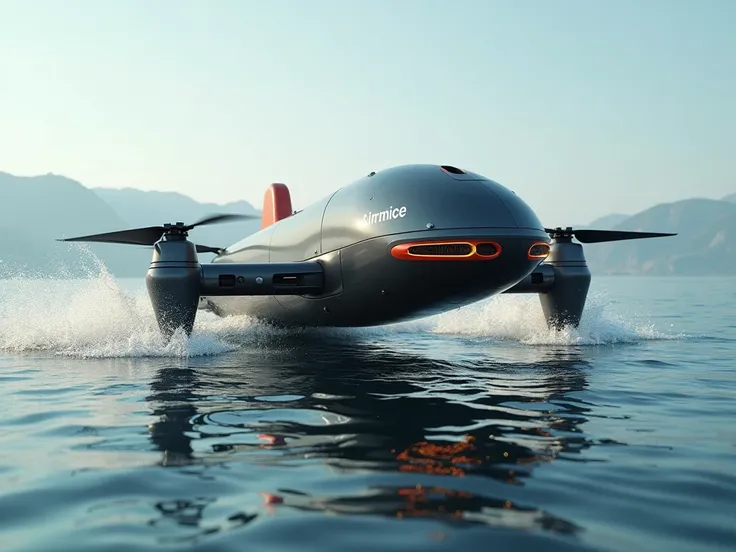 a drone that is used to save people in wtaer with its mechanical rams and it has a camera it can also swim in the water and fly and it is quite large to carry a human of 100kg and can also give an inflatable buoy to the personits saving  