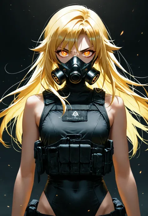 anime solo leveling, cha hae in, stylish shot, beautiful, serious face, slim body, dark style, tactical respirator, squinted eyes, dark background,, High Resolution, Masterpiece, anatomically correct, Best Quality, High Quality.