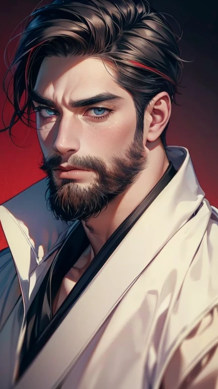 (       ,4K,8k,       highres,       masterpiece :1.2),       ultra-detailed    ,(realistic,photorealistic,photo-realistic:1.37),36-year-old man,3 day beard,Beautiful anime,Portraits,strong,Masculine,        with black hair  ,sharp jaw,             mesmeri...