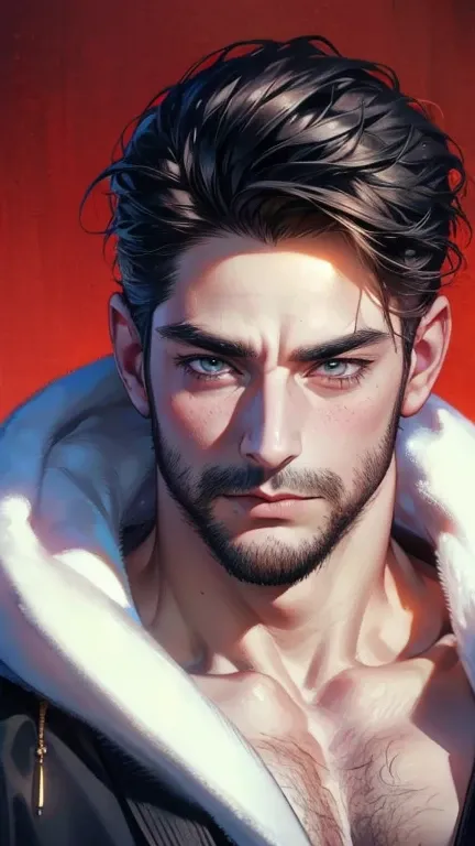 (       ,4K,8k,       highres,       masterpiece :1.2),       ultra-detailed    ,(realistic,photorealistic,photo-realistic:1.37),36-year-old man,3 day beard,Beautiful anime,Portraits,strong,Masculine,        with black hair  ,sharp jaw,             mesmeri...