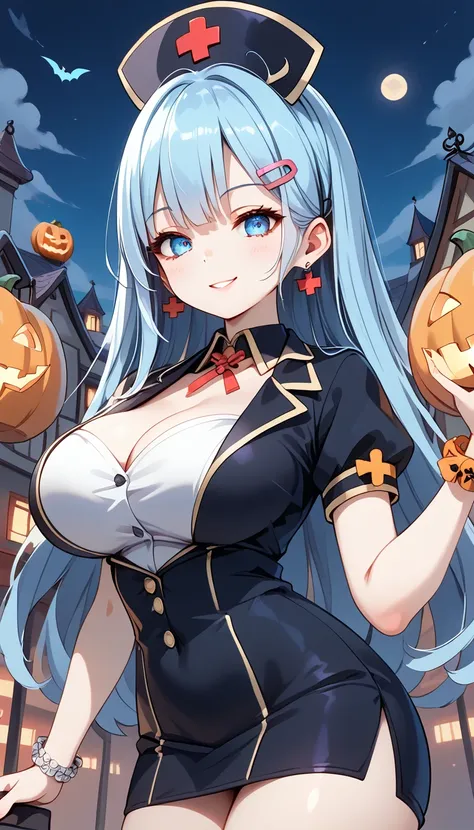 score_9, score_8_up, score_7_up, 1girl, Ultra cute, ultra sexy, ultra feminine, ultra curvy, ultra bouncy, perfect eyes, perfect face, large breasts, ((Busty Bitches)), ((Halloween Party)), ecchi girl doing a sexy photoshoot, nurse costume, long hairstyle,...