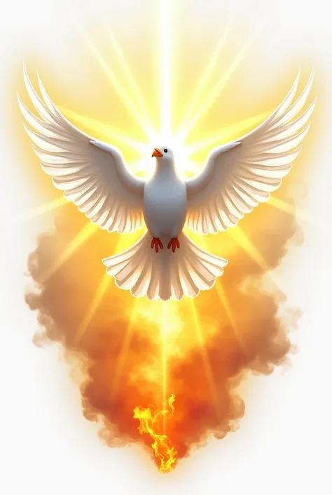 a t-shirt print with the Holy Spirit,  which is a white dove with its wings open and a ray of light behind and a fire below.  The background of the image has to be transparent, Because it's a t-shirt print