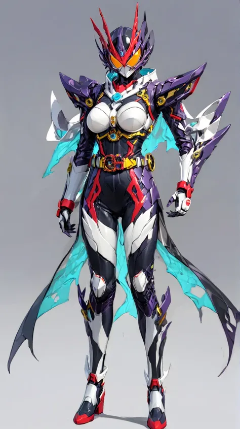 Top quality,1girl,  solo, full body, standing, from front,looking at viewer, white background. no human features,An Alien-like female humanoid monster,large breasts,glamourous,non-human features,no human face,fully Alien,chitinous armor,wearing a transform...