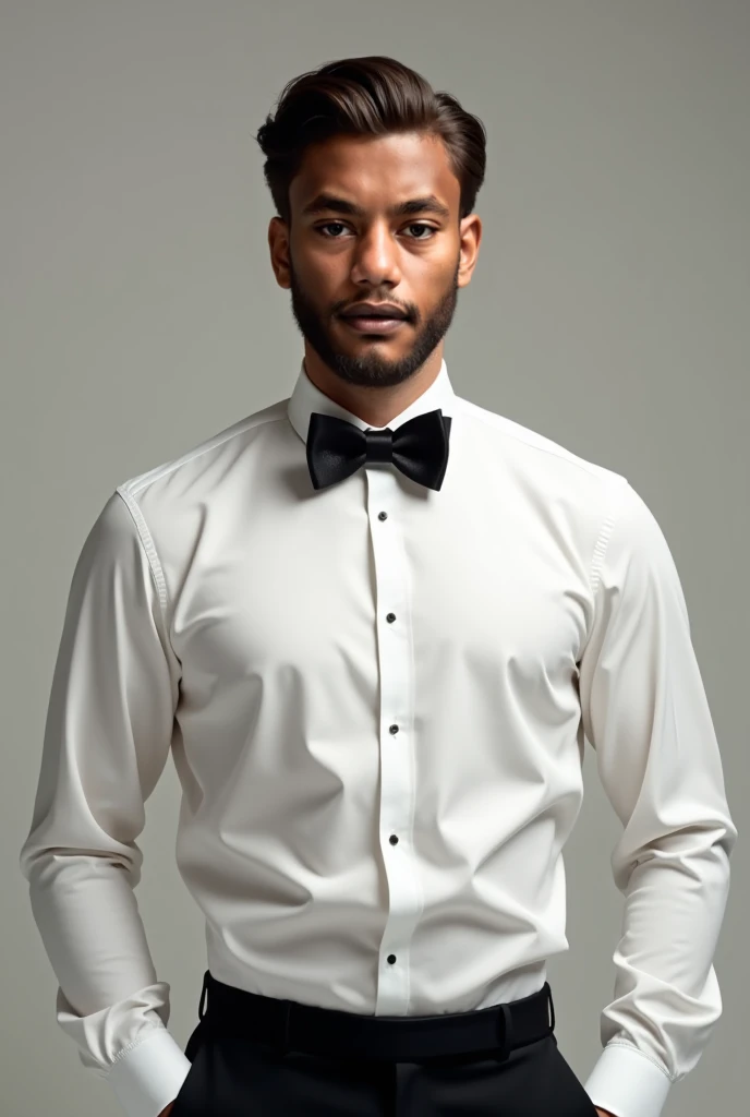 white shirt and black bow tie