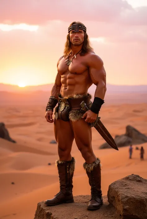 Photograph of conan,on a desert mound at dawn