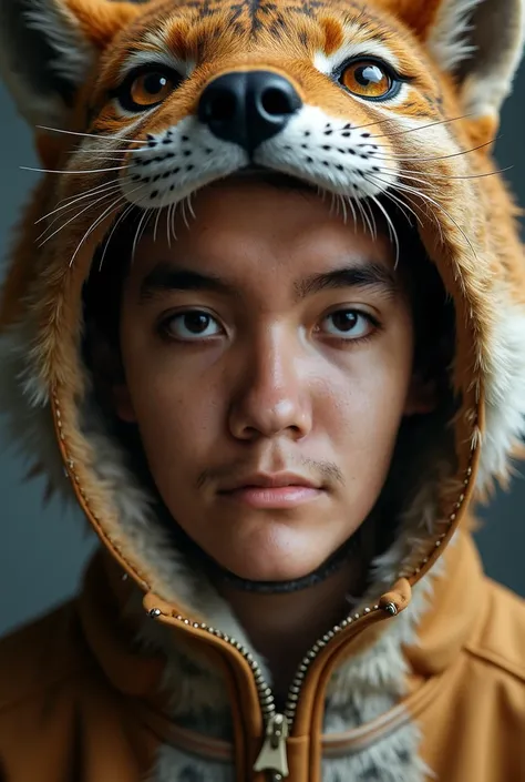 The face of this person in a realistic animal costume . without mustache 