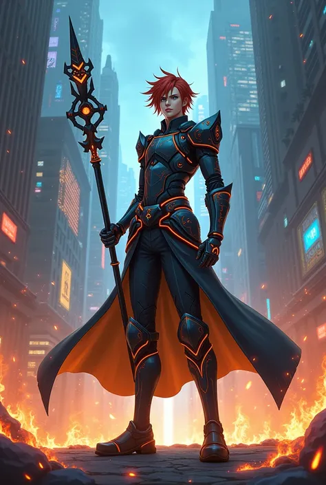 Jaune Arc from RWBY reimagined as a modern crusader with a mechanical flail and fire powers.