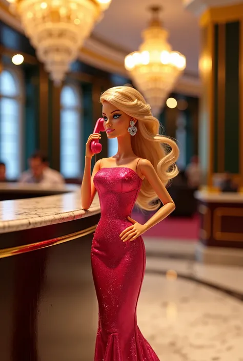 Barbie answers the phone from the hotel reception