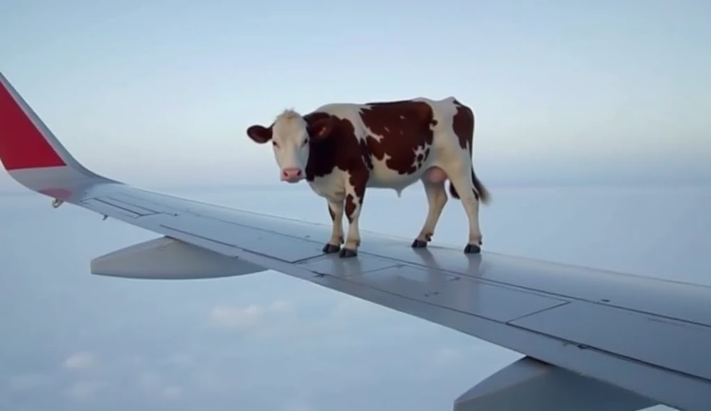 " Carol was returning from a business trip. tired,  she decided to relax and look out the window .  Then something caught her attention .  something that shouldn't be there . A cow,  , attached to the apparently frozen wing of the plane . In the beginning,...