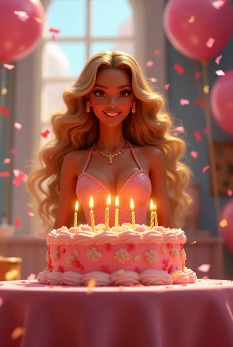 In front of the birthday cake with Beyoncé Anim
