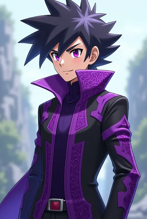 Make the protagonist of Pokémon Ruby Omega test black and his coat change the red parts to purple. 