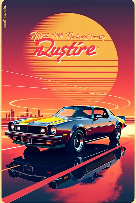 Eighties poster in warm colors with a classic car and a phrase alluding to the time 