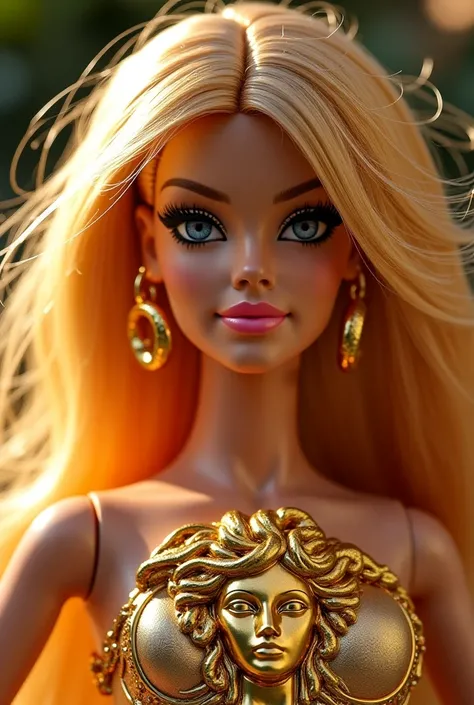 Barbie blonde hair Donatella Versace medusa logo