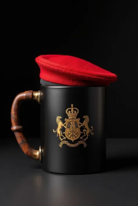  Image Description :

 Imagine a “mug” — a sturdy and stylized mug — entirely in black,  subtle that simulate slight wear or creases natural , , highlighting its imposing shape .  embossed in the middle of the mug ,  place a modern-style coat of arms with ...